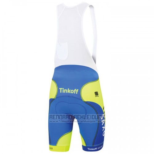 2016 Fahrradbekleidung Tinkoff Saxo Bank Gelb und Blau Trikot Kurzarm und Tragerhose